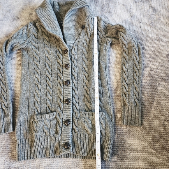 Ralph Lauren Gray Sweater Cardigan Cashmere Wool Button Up Collegiate Chunky Med - Picture 8 of 8